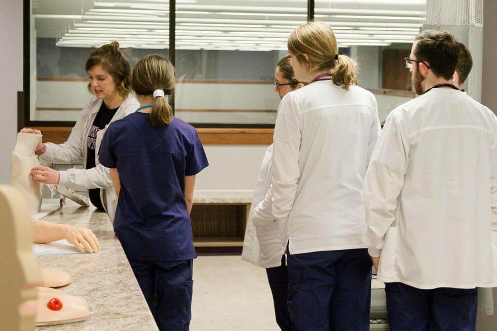 Professor demonstrate procedure to nursing students