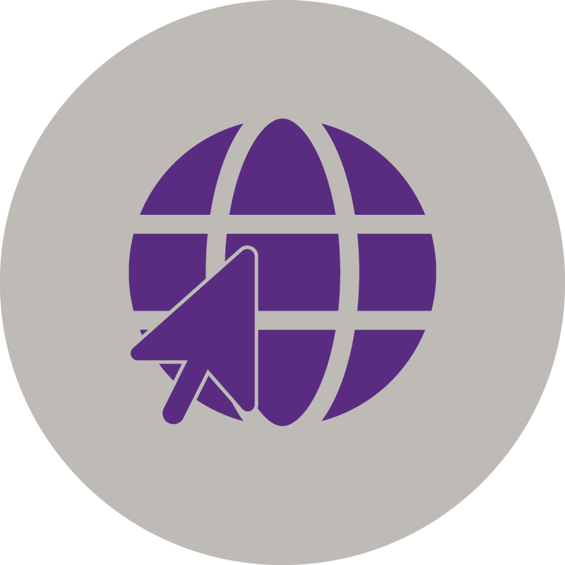 sbu worldwide icon, globe with computer mouse pointer