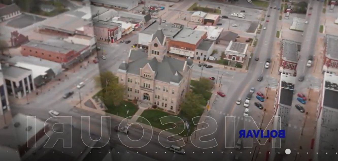 aerial drone view of Bolivar town square